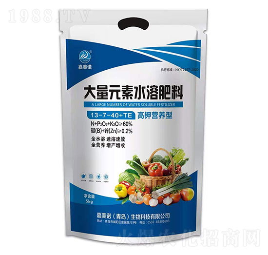 高鉀營(yíng)養(yǎng)型大量元素水溶肥料13-7-40+TE-嘉美諾