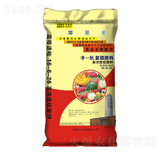 果蔬定制高濃度硫酸鉀復(fù)混肥料16-6-26-帝一肥-帝益肥