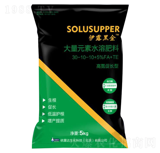高氮促長(zhǎng)型大量元素水溶肥料30-10-10+5%FA+TE-依露黑金-依露達(dá)