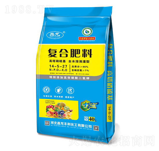 高塔硝硫基全水溶滴灌型復(fù)合肥料14-5-27-晶龍-中仁集團(tuán)