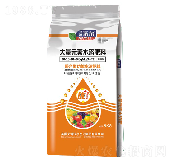 高氮型螯合功能大量元素水溶肥料30-10-10+0.8MgO+TE-艾姆沃爾