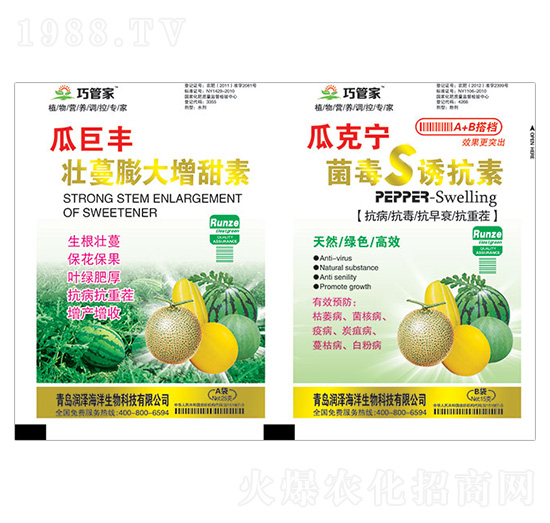 瓜巨豐壯蔓膨大增甜素+瓜克寧菌毒S誘抗素-巧管家-潤澤