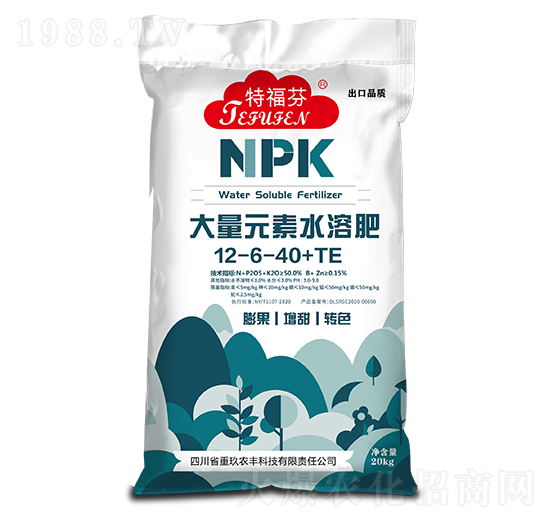 大量元素水溶肥12-6-40+TE 特福芬 宇達(dá)化工