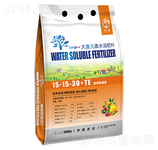 高鉀膨果型大量元素水溶肥15-15-30+TE-中圣農(nóng)業(yè)