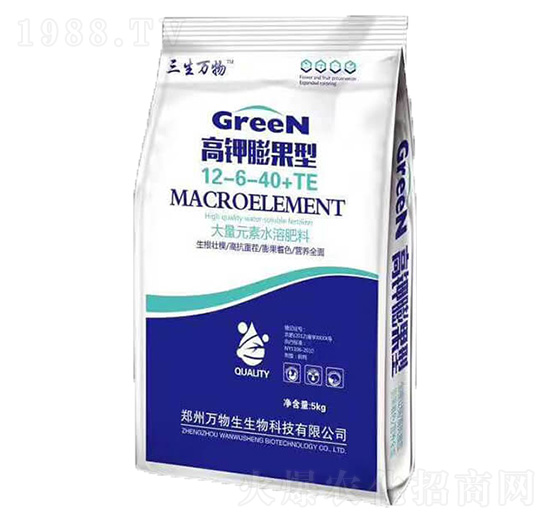 高鉀膨果型大量元素水溶肥12-6-40+TE-萬物生生物