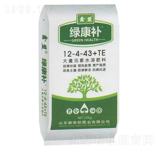 大量元素水溶肥12-4-43+TE-綠康補(bǔ)-新世紀(jì)肥業(yè)