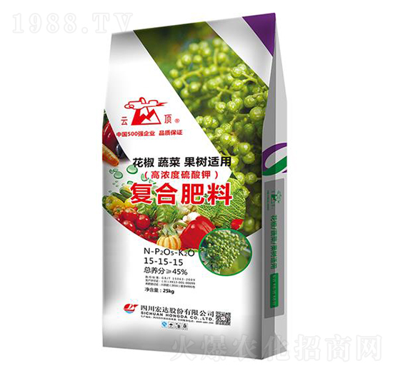 花椒蔬菜果樹專用高濃度硫酸鉀復合肥料15-15-15-云頂-宏達股份