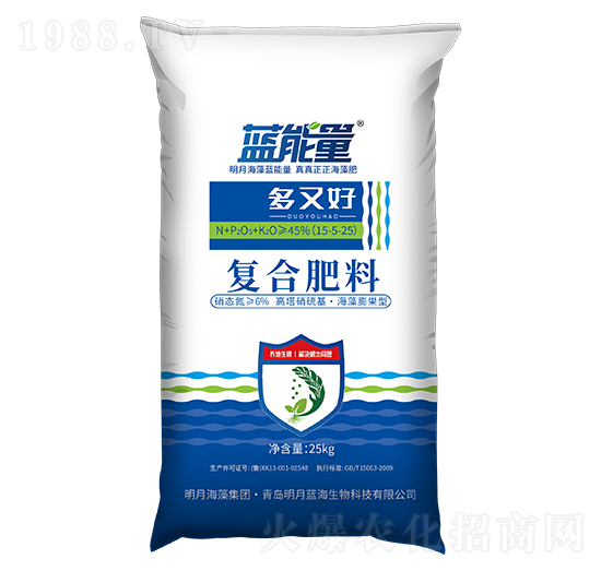 25kg高塔硝硫基·海藻平衡型復(fù)合肥料15-5-25-多又好-藍(lán)能量