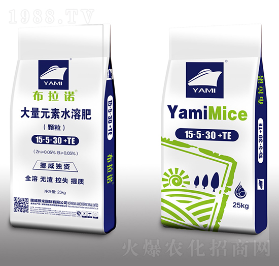 顆粒大量元素水溶肥15-5-30+TE-布拉諾-雅米作物