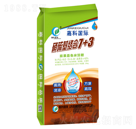 膨果著色水溶肥154-5-22-硝硫基絡(luò)合7+3-嘉科