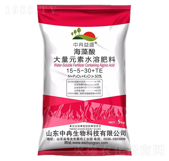 海藻酸大量元素水溶肥料15-5-30+TE-中冉生物