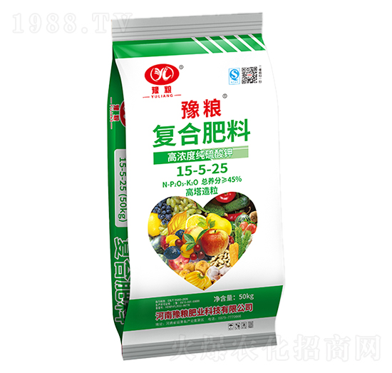 50kg高濃度純硫酸鉀高塔造粒復合肥料15-5-25-豫糧肥業(yè)