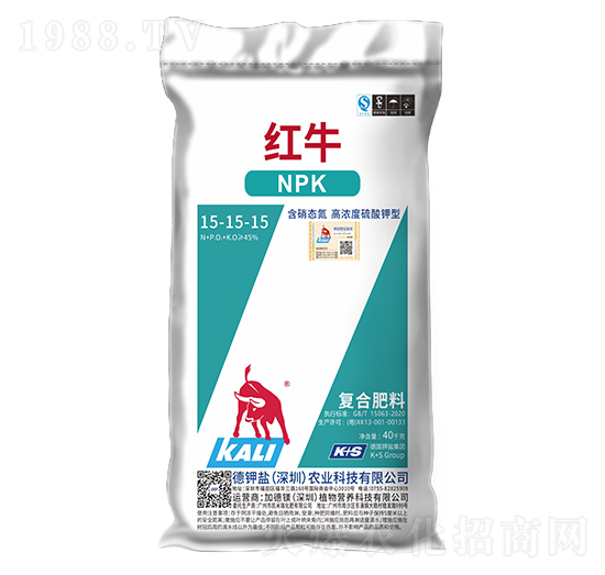 40kg含硝態(tài)氮·高濃度硫酸鉀型復(fù)合肥料15-15-15-紅牛-德鉀鹽農(nóng)業(yè)