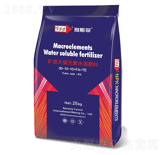 25kg礦源大量元素水溶肥料30-10-10+FA+TE-雅斯翠
