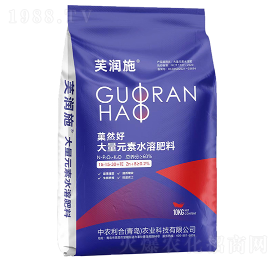菓然好大量元素水溶肥料15-15-30+TE-芙潤施-中農利合