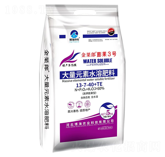 高鉀膨果型大量元素水溶肥料13-7-40+TE-金果郎膨果3號(hào)-博海作科