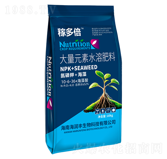 大量元素水溶肥料10-6-36+海藻酸-稼多倍-海潤豐