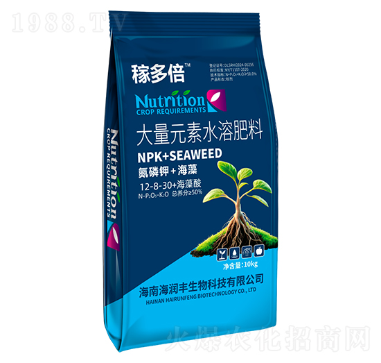 大量元素水溶肥料12-8-30+海藻酸-稼多倍-海潤(rùn)豐