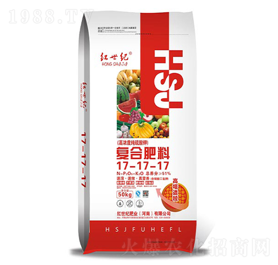 高濃度純硫酸鉀復(fù)合肥料17-17-17-紅世紀